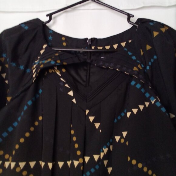 Jessica Simpson Dress Women 6 Half Sleeve Pleats Pattern Black Blue - Picture 10 of 16